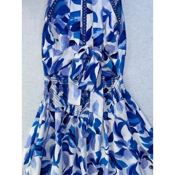 Abel The Label Floral Halter Maxi Dress Size L Pink White Rayon Open Back Summer - Picture 6 of 8